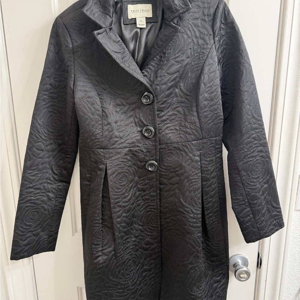 White House Black Market Black Quilted Floral-Texture Trench Coat